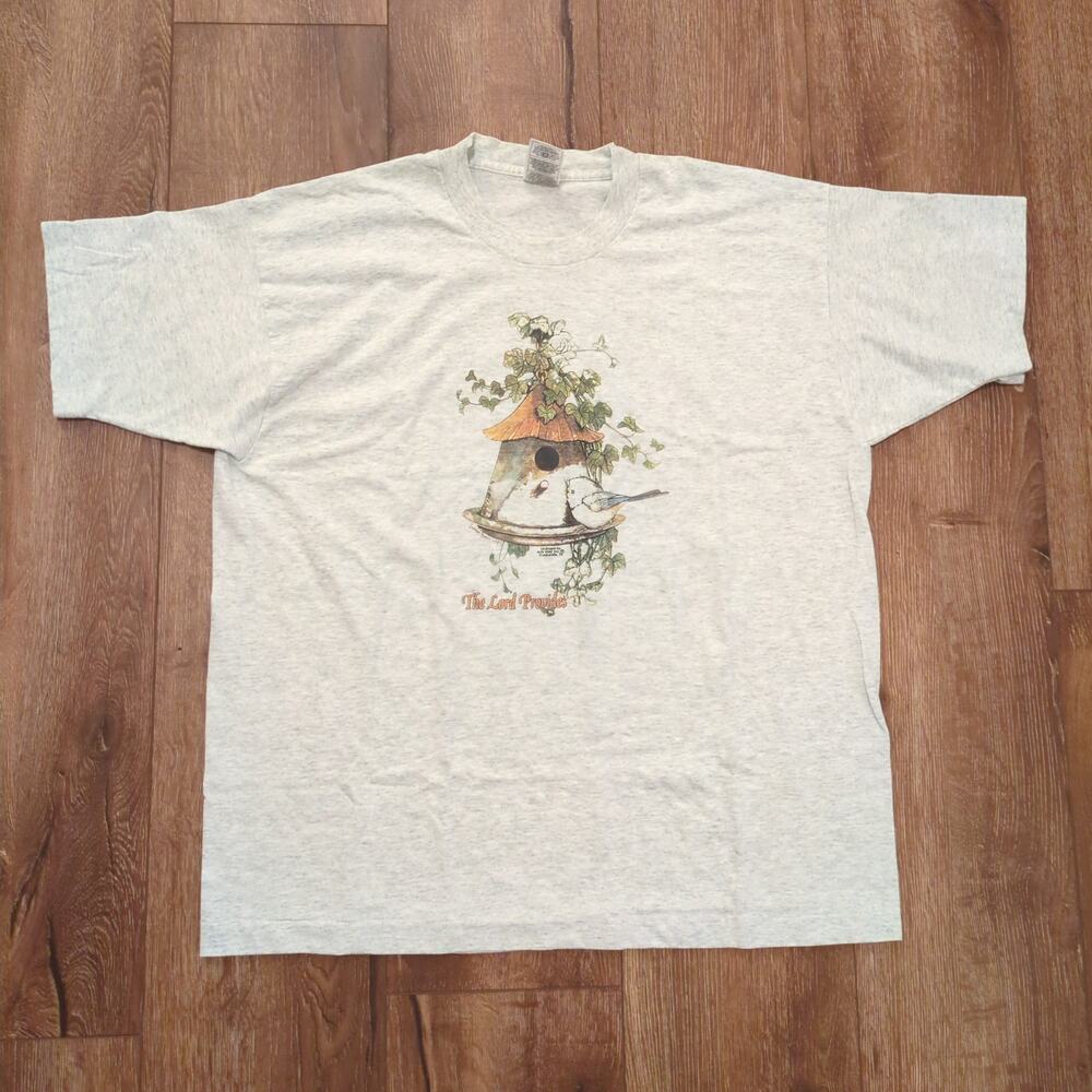 VTG Birdhouse Art Adult XL Shirt Nature The Lord God‎ Jesus Floral Garden Farm